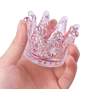 Iridescent glass crown nail crystal cup with laser sequins for liquid manicure storage
