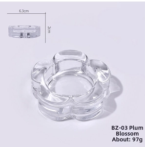 Macro view of plum blossom shaped glass nail art dish with detailed size 6.3cm measurements