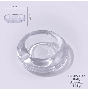 Detail view of transparent glass nail crystal cup with dimensions and flat bottom base