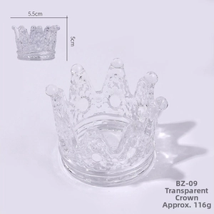 Detailed view of crown shaped transparent glass container with BZ-09 model dimensions