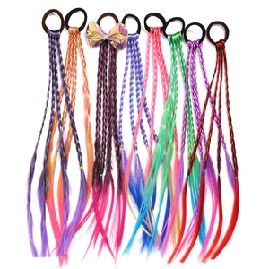 Kids colorful gradient braided hair ties with laser bow decorations in multiple colors
