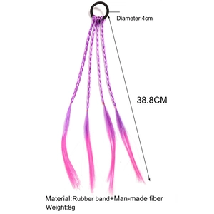 Detailed size specifications for kids colorful gradient hair extensions with braided ponytail