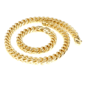Ensemble collier et bracelet maille gourmette dorée pour homme en acier inoxydable