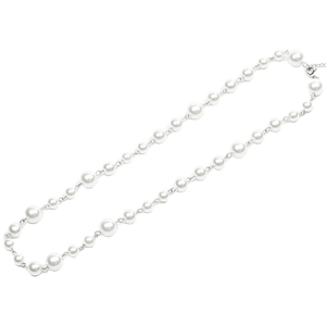 Hip-hop style titanium steel pearl necklace featuring alternating white faux pearls and chain