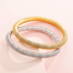 Minimalist stainless steel spiral spring bracelets in gold and silver finish set