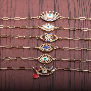 Hip Hop Evil Eye gold bracelets set with colorful zircon and enamel inlay designs