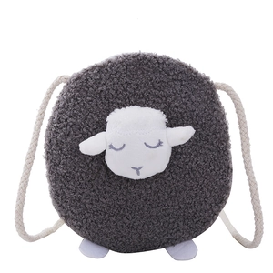 Plush lamb wool cartoon sheep shoulder bag for kids with 3D ears and rope strap