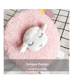 Close-up of pink plush teddy fleece kids coin purse with cute embroidered sheep face