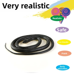 Realistic black rubber snake toy with detailed scale texture for pranks and stress relief