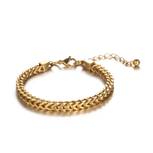 Golden titanium steel wheat chain bracelet with lobster clasp and adjustable ball extension