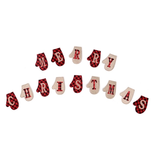Rustic buffalo plaid Christmas bunting banners with Merry Christmas glove pendants