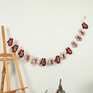 Christmas Burlap Banner Red Black Buffalo Plaid Mitten Star Tree Shape Merry Christmas Garland Decoration Rustic