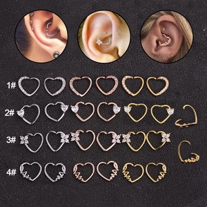 Heart Nose Rings Cartilage Ear Studs Copper Alloy Cubic Zirconia Piercing Jewelry Star Moon Shapes Fashion Women Accessory