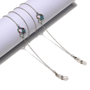 Butterfly Heart Charms Glasses Chain Alloy Colored Rhinestone Anti Slip Eyeglass Lanyard Mask Holder For Women