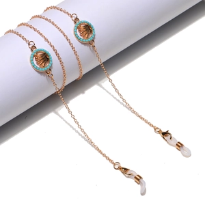 Glasses Chain With Turquoise Beads And Metal Crown Pendant Anti-Slip Eyewear Strap Mask Lanyard For Women Boho Gold Color