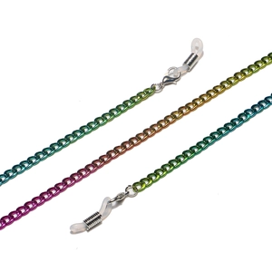 Colorful gradient metal eyeglass chain with lobster clasps and anti-slip silicone rings