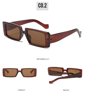 Dreifachansicht der bernsteinfarbenen rechteckigen Sonnenbrille in Front-, Rück- und Seitenansicht