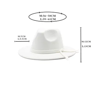 Size chart for wool felt fedora showing crown height, brim width and head circumference