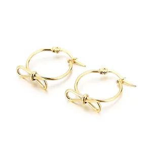 Boucles D'oreilles Créoles Nœud Acier Inoxydable Géométrique Poli Pour Femmes Bijoux Élégants Minimalistes