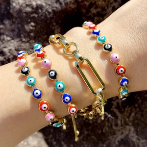 Braccialetti boho occhio del diavolo in smalto colorato e catena placcata oro