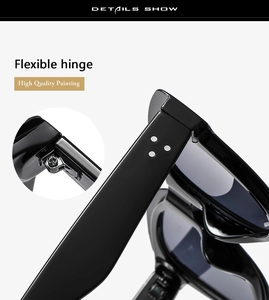 Detail of flexible hinge with high quality painting on black glossy sunglasses