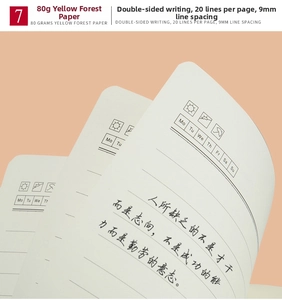 Detail of 80g cream Dowling paper notebook pages with 9mm horizontal ruling and icons