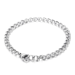 Silver stainless steel Cuban link chain bracelet with lobster clasp for men and women