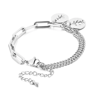 Bracciale asimmetrico in acciaio inossidabile con ciondoli ritagliati di ragazzo e ragazza