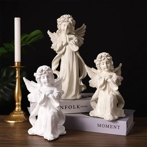 Minimalist white angel sculpture ornaments for home and office decor with praying pose