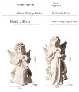 Detailed size specifications for Nordic praying angel resin statues in small and large