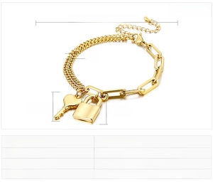 Detail view of gold stainless steel chunky chain bracelet showing 180mm and 60mm dimensions