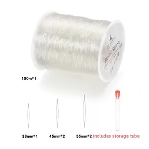 DIY jewelry making kit with 100m elastic cord, 5 beading needles, and storage tube