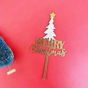 Glitzernder Merry Christmas Kuchendeckel mit weißem Baum auf leuchtend rotem Grund