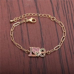 HipHop gold-plated Cuban bracelet featuring micro-pave zircon LOVE angel wing charms