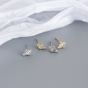 S925 sterling silver stud earrings with square zircon in gold and silver finishes
