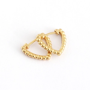 Golden S925 sterling silver hoop earrings with a beaded triangle heart design