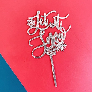 Silber glitzernder Let it Snow Acryl Tortenaufsatz mit Schneeflocken Weihnachtsdekoration