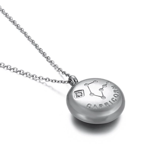 Collier avec pendentif Capricorne en acier titane argenté et cristal étincelant