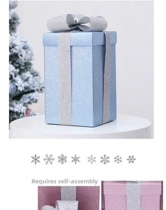 DIY foldable glitter gift boxes in light blue and pink with silver bows for Xmas decor