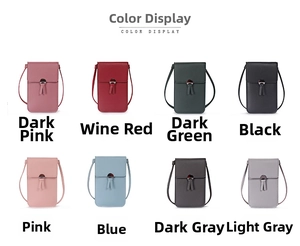 Multiple colors of women's PU leather crossbody phone bags with tassel detail