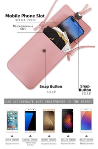 Internal view of pink PU leather phone purse with card slots and snap closure detail