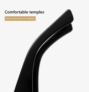 Detail of comfortable glossy black sunglasses temples with non-slip curved design