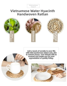 Detailed close-up of handmade water hyacinth placemat weaving texture and natural fibers