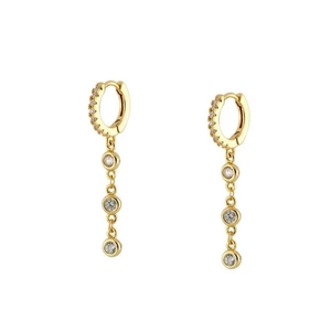 Gold chain drop earrings with white zircons and S925 silver needles for women