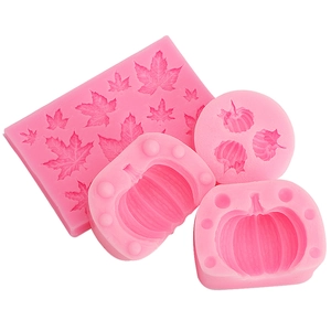 3D pumpkin and maple leaf silicone baking molds set for DIY cakes and chocolate crafts