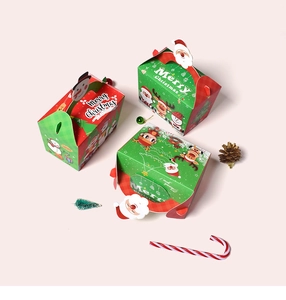 Foldable Christmas snowman gift boxes with 3D Santa handles and festive deer patterns