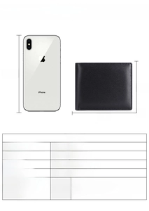 Men's trifold leather wallet next to an iPhone to demonstrate compact size and dimensions