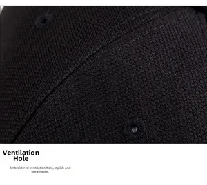 Close-up of precise embroidered eyelet and premium black knit fabric texture on a cap