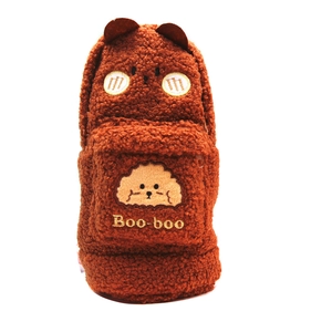 Cute brown teddy fleece backpack with cartoon bear embroidery and 3D ears for kids