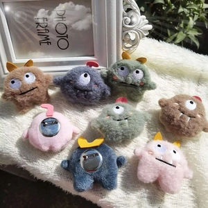 Cute plush monster brooches set with fuzzy texture and colorful cartoon characters